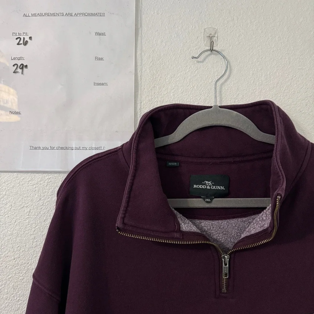Rodd &‎ Gunn Mens 2XL Maroon Burgundy Cotton Blend Fleece Quarter Zip Pullover